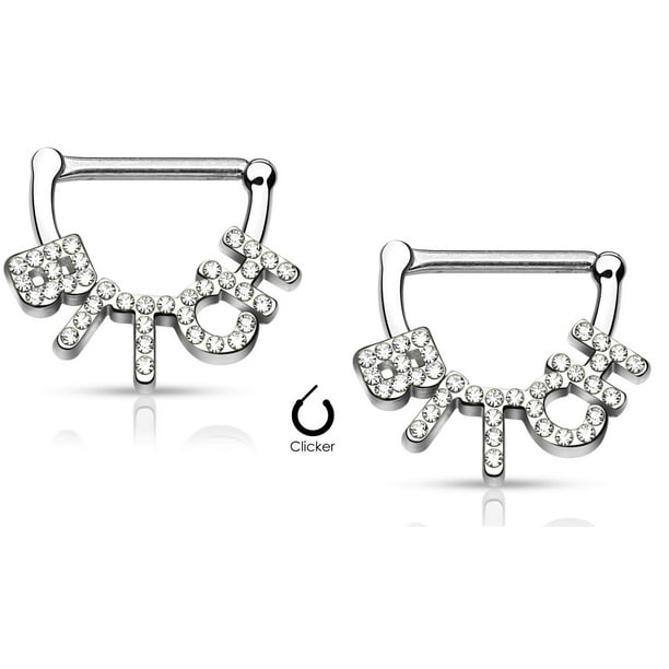 PAIR CZ Paved Heart Center Nipple Clickers Shields Rings Body Jewelry PAIR CZ Paved Heart Center Nipple Clickers Shields Rings Body Jewelry